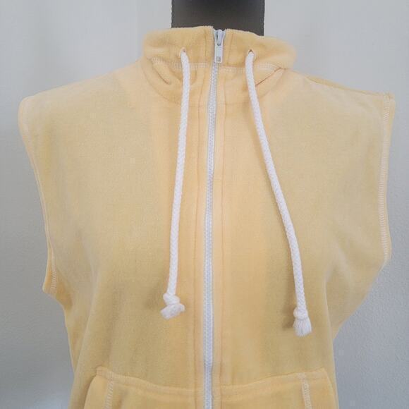 Vintage‎ Y2K Claudia B. Velour Yellow Hoodie Zip-Up Vest Streetwear Medium USA - Picture 3 of 8